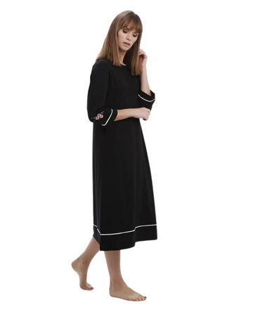 Rojo London Tudor Short Embroidered Black Button Down Modal Nightshirt & Hoodie Set myselflingerie.com